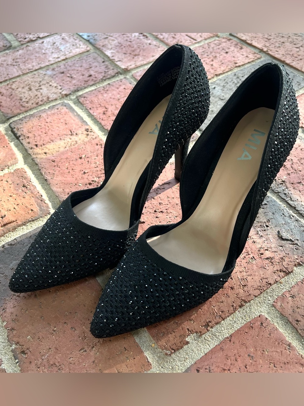 MIA Women’s Size 7.5 Black Rhinestone Pointed Toe Heels Pumps Evening Sparkle